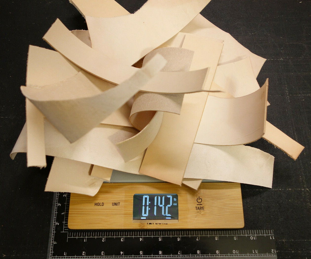 A Bit Less than 1 Pound Bundle Assorted Vegetable Tanned Cowhide Leather Scraps