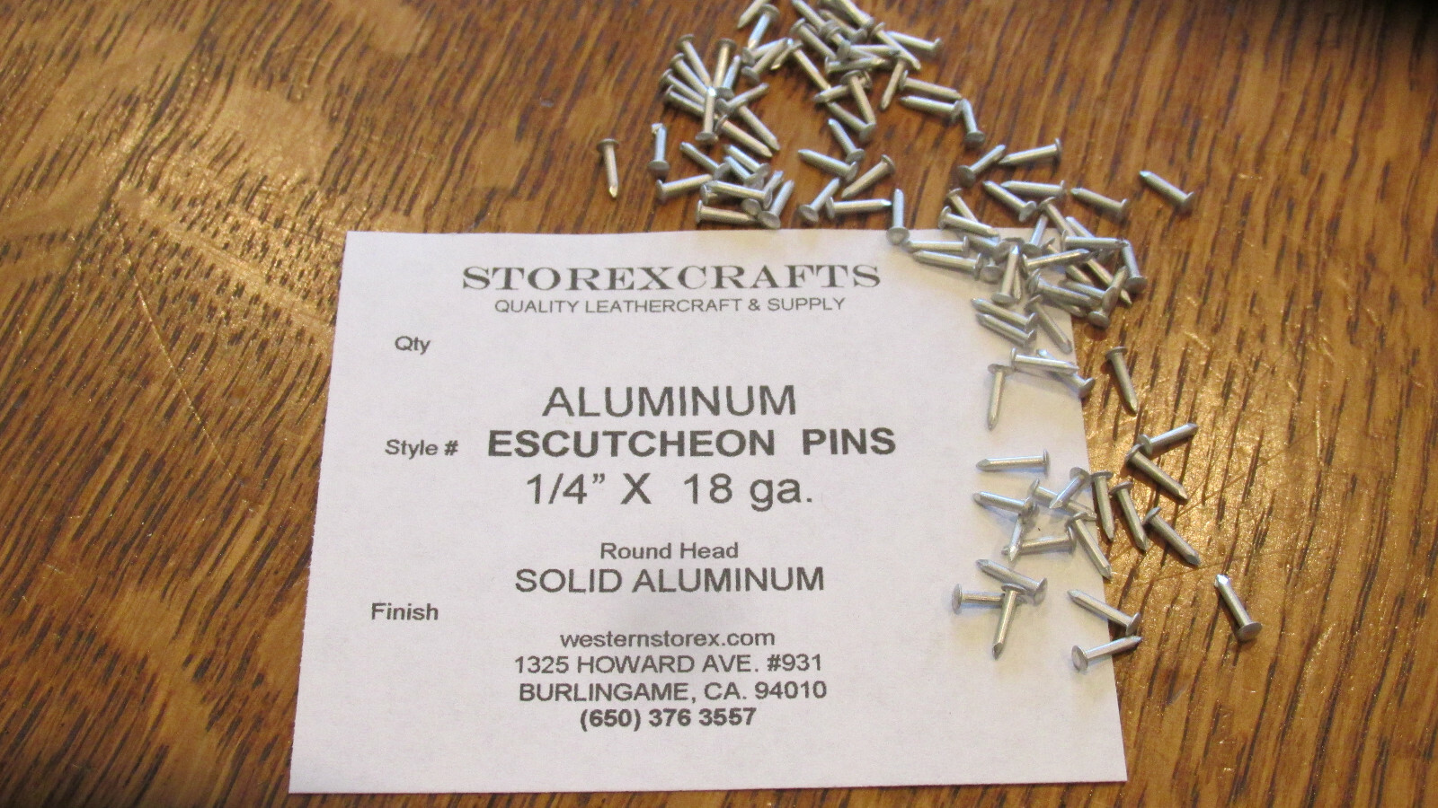 ESCUTCHEON PINS ALUMINUM 100 pcs. 1/4″ X 18 ga. U.S.A. WOOD / LEATHER new