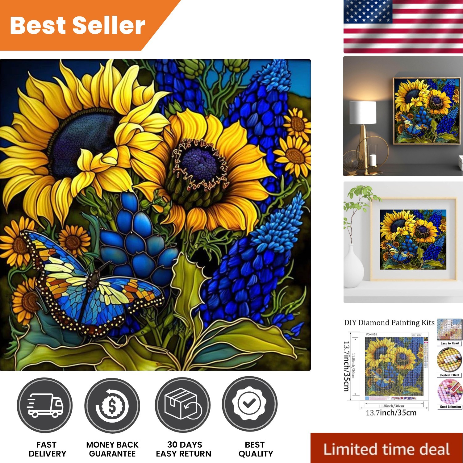 Stress-Relieving Sunflower Diamond Painting Kit – 5D DIY Art for All Ages