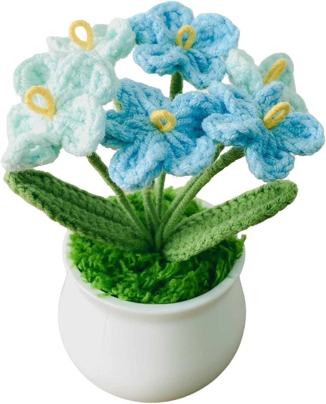 Eco-Friendly Blue Gradient Myosotis – Handcrafted Crochet Flower for Desk Decor