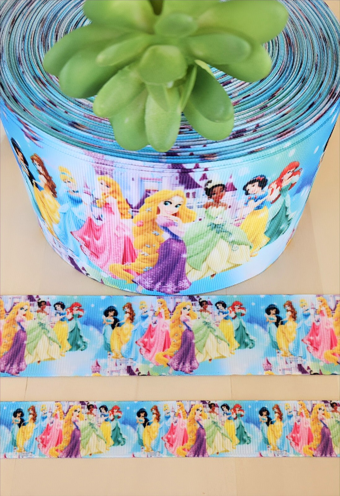 7/8, 1.5 & 3″ (1 YD) Disney Princess Grosgrain Ribbon Cinderella Ariel Jasmine