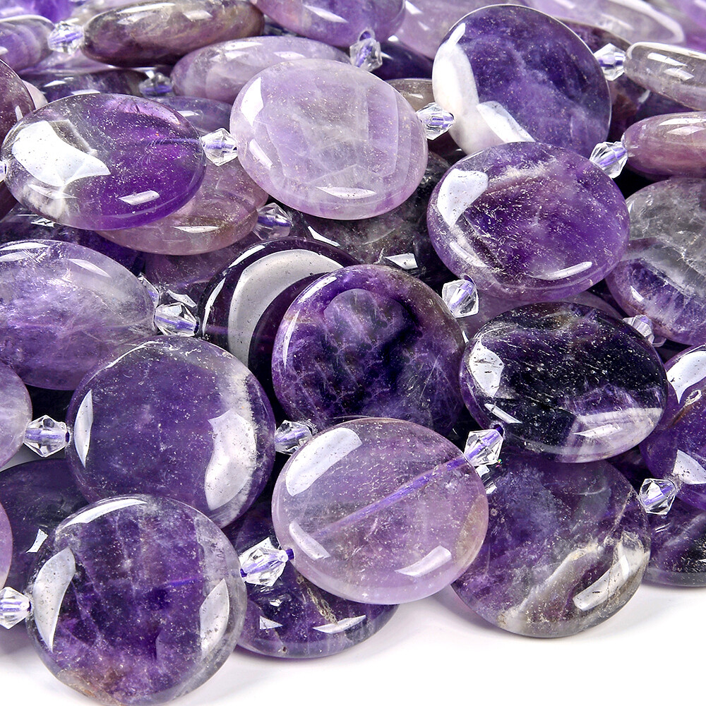 Natural Amethyst Gemstone Round Button 22MM 25MM 28MM 30MM Loose Beads (D421)