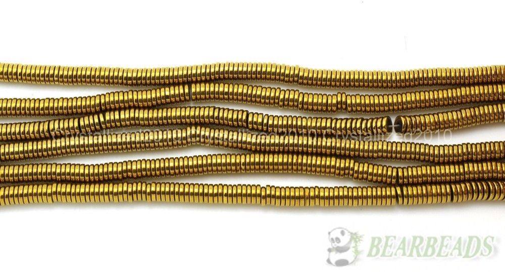 Natural Hematite Gemstone 1mm 2mm 3mm 4mm 6mm Heishi Beads Silver Gold 16″