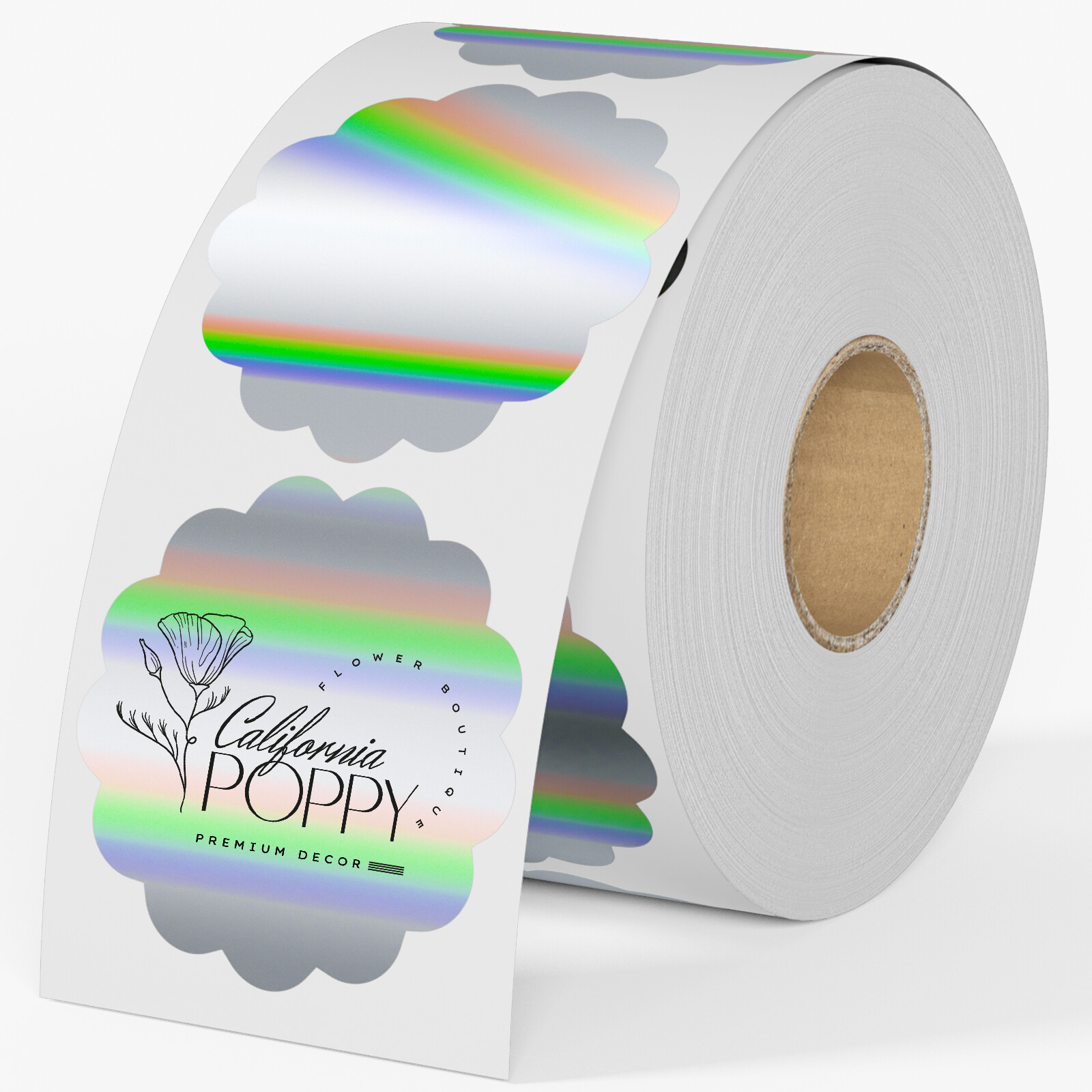400PCS Holographic Thermal Labels 2″ Flower Thanks Stickers for Logo Design Tag