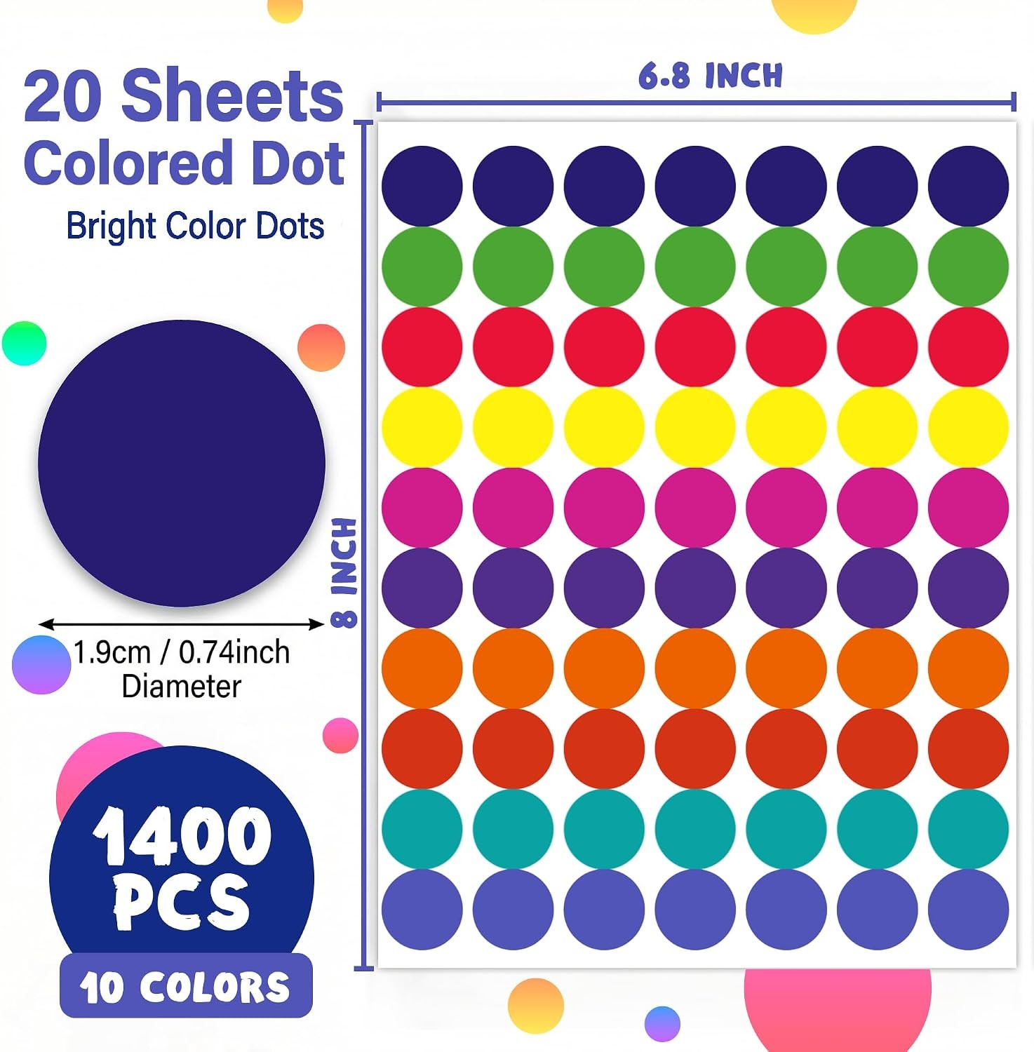 Dot Stickers – 1400 PCS Colored Circle Stickers for Kids | Back to School Suppli