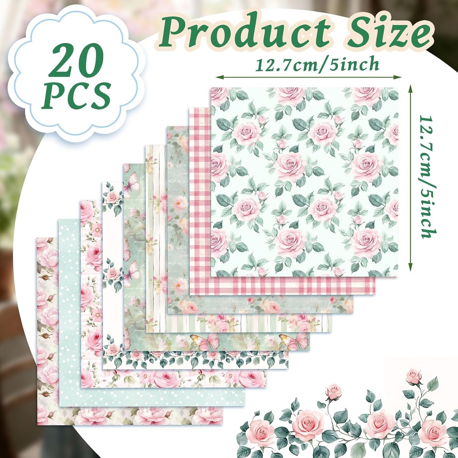 20 Pack 10”x10” Soft Polyester Cotton Floral Quilting Fabric for Spring Crafts