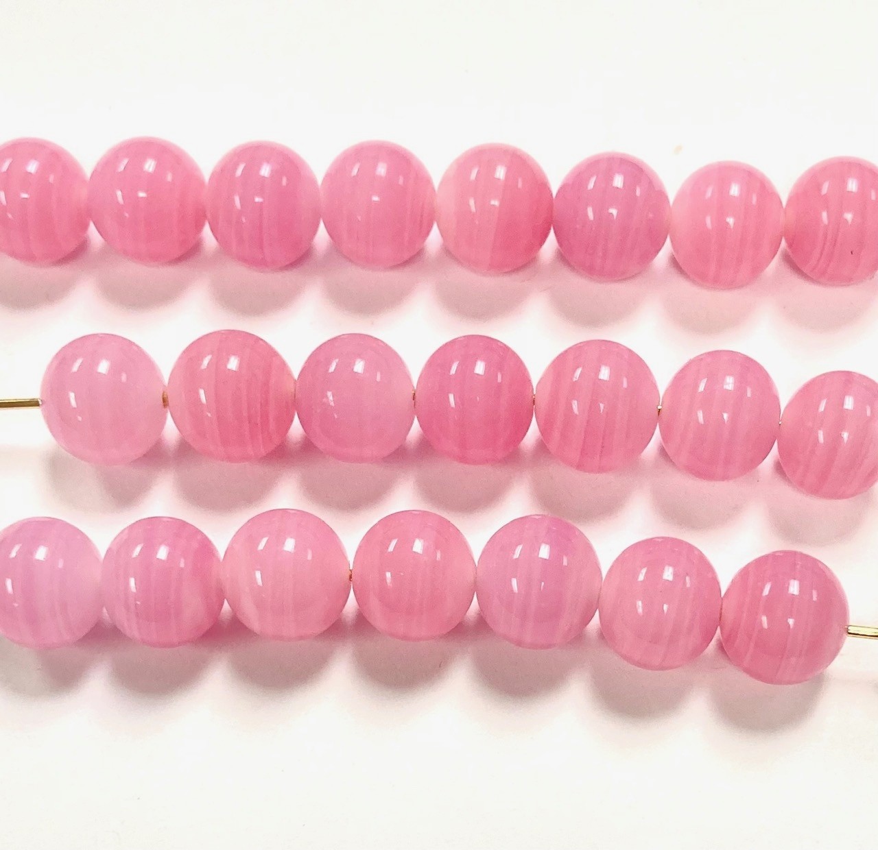 50 VINTAGE JAPANESE 1950’s CHERRY BRAND GLASS ROSE QUARTZ 10mm. ROUND BEADS 4594