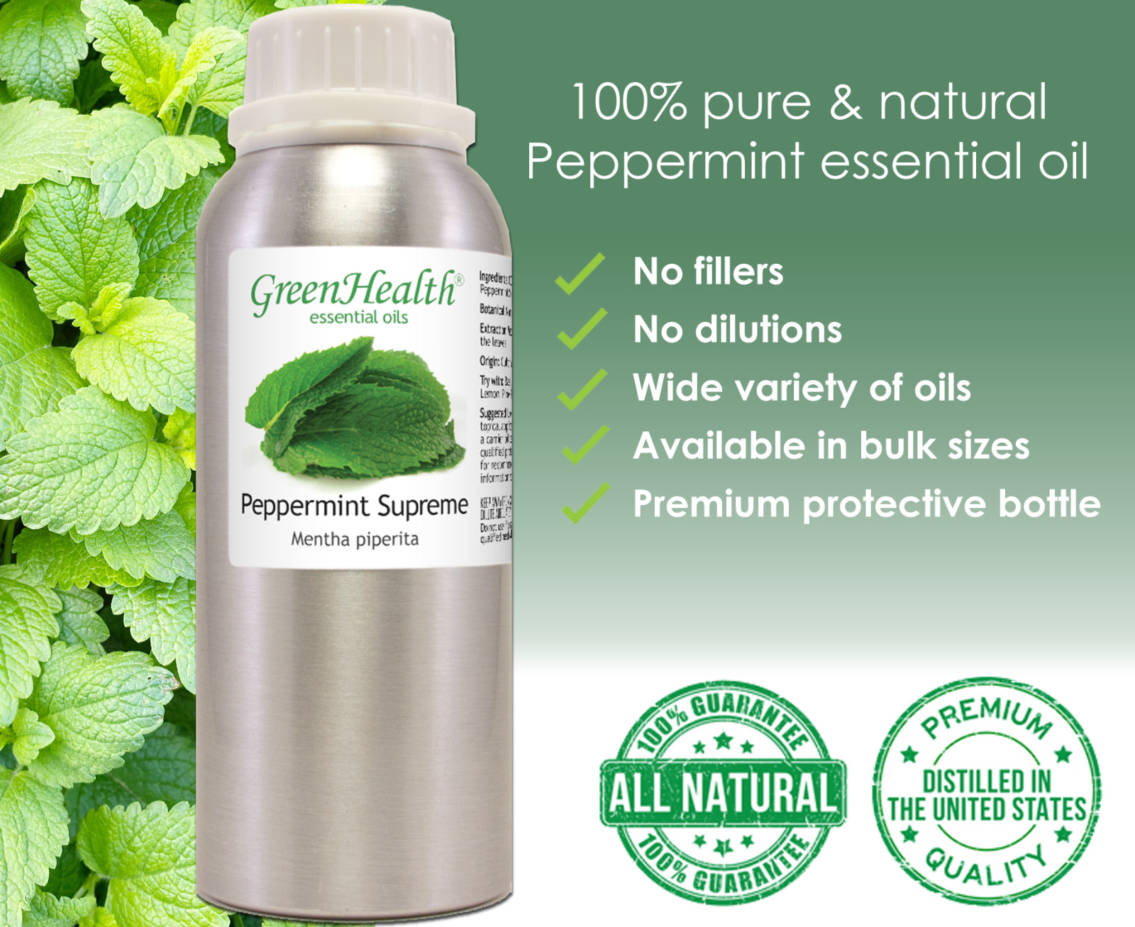 16 fl oz Peppermint Supreme (Mentha piperita) Essential Oil in Aluminum Bottle