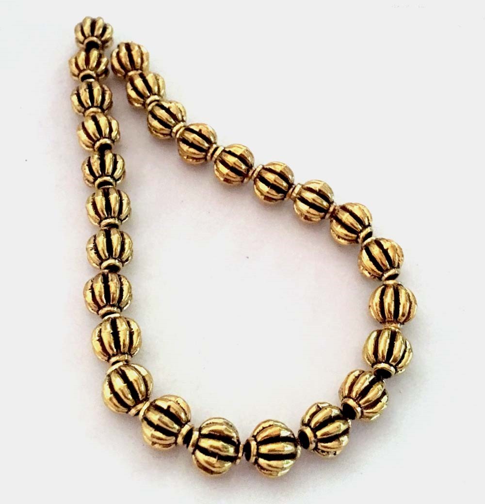 20 Antique Gold Pewter Lantern Melon Spacer 7mm Buddhist Beads