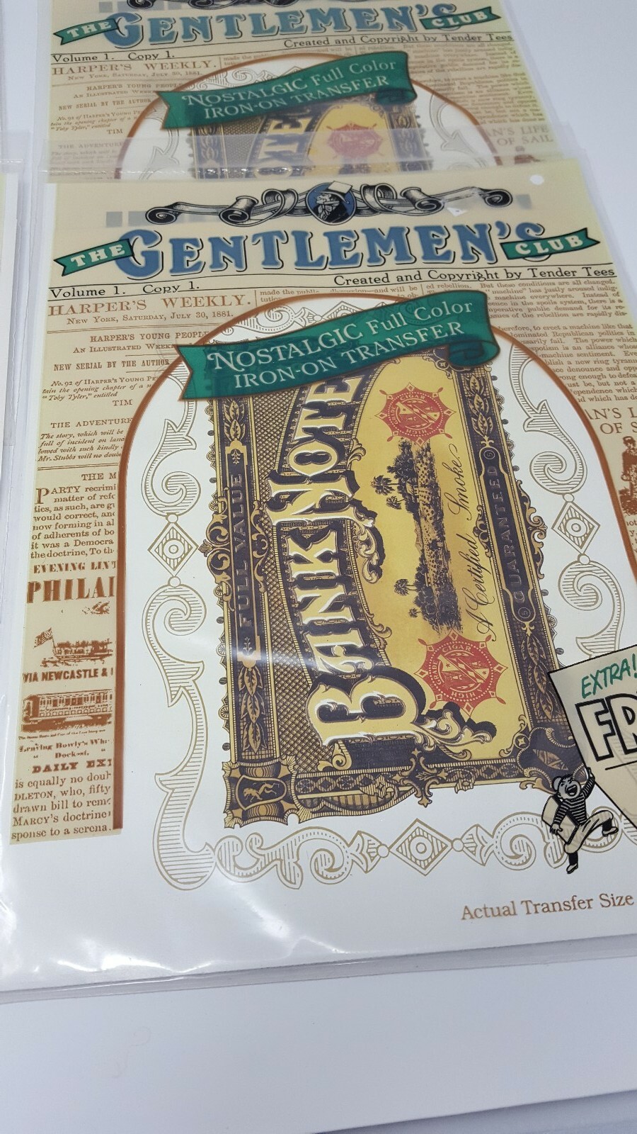 4 The Gentlemen’s Club Cigar Bank Note Color Iron On Transfer – 9″x12″ – NEW