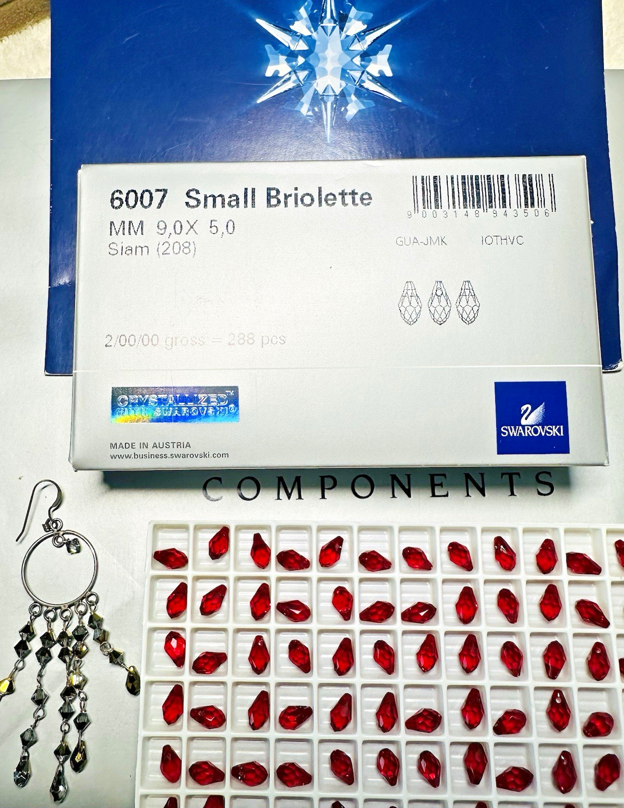 Swarovski Briolette Pendant 6007 9 x 5mm SIAM Open 24pcs Pack Austria