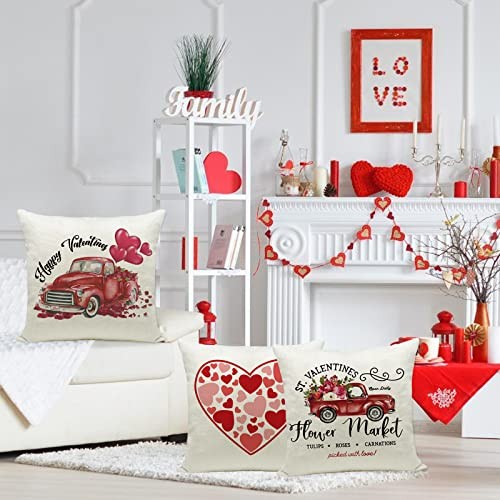 Day Decorations Pillow Covers 18×18 inch Set 18″ x 18″ (Pack of 4) Valentines
