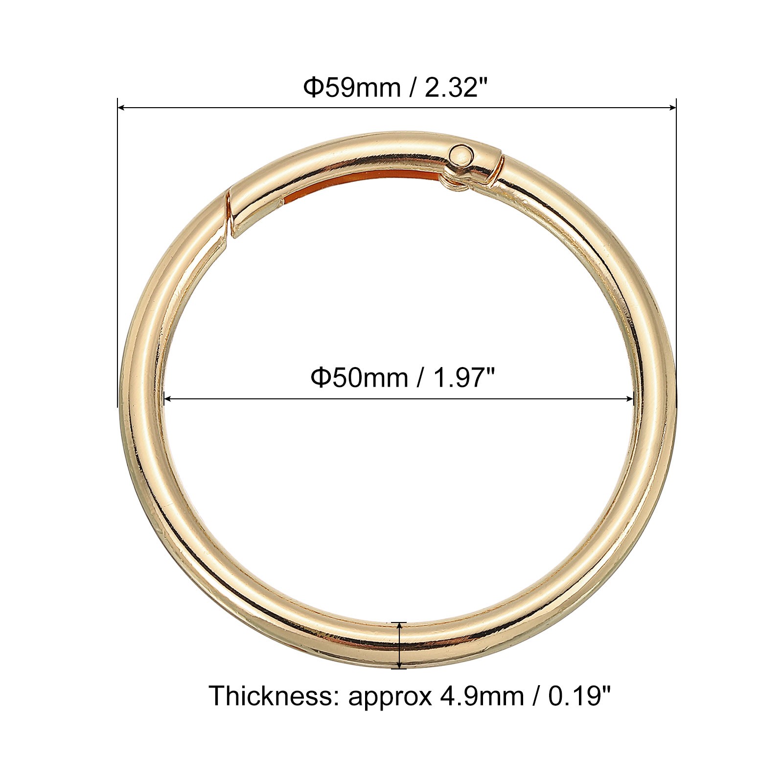 2pcs, Round Spring O Rings 2.32 Inch OD Trigger Buckle Snap Clips Light Golden