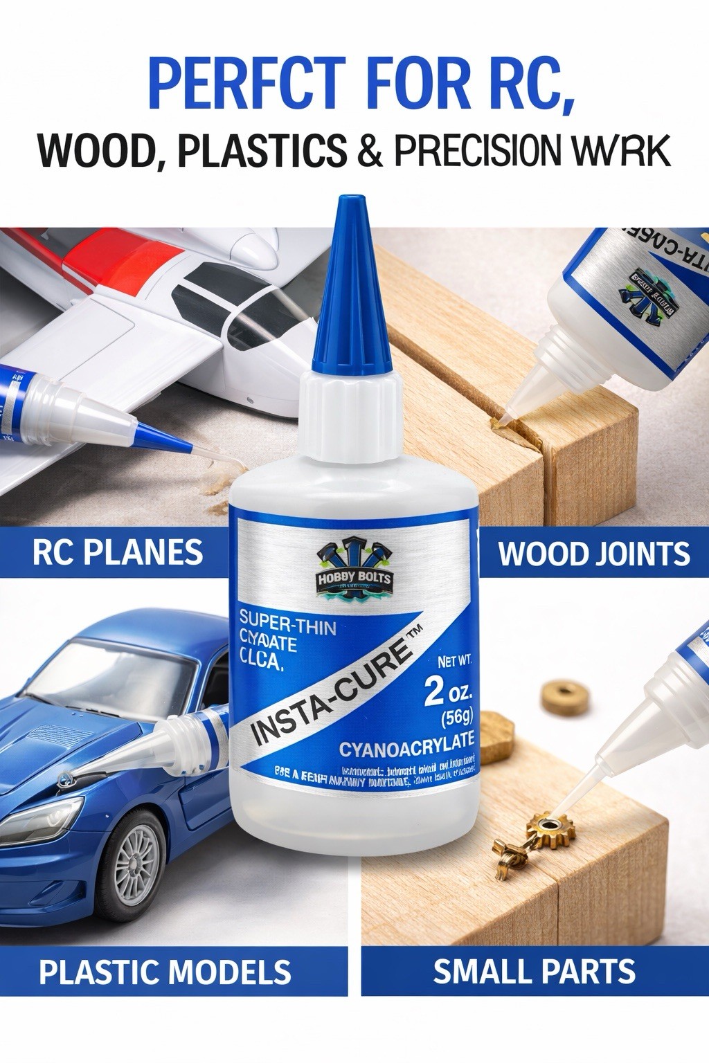 Bob Smith 4oz INSTA-CURE Super Thin CA Glue, (Blue), Hobby Bolts, BSI Super Glue