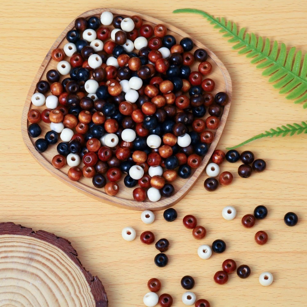 Large Hole Wood Beads for Crafts Vintage Unfinished Wood Hair Beads 5 Colors