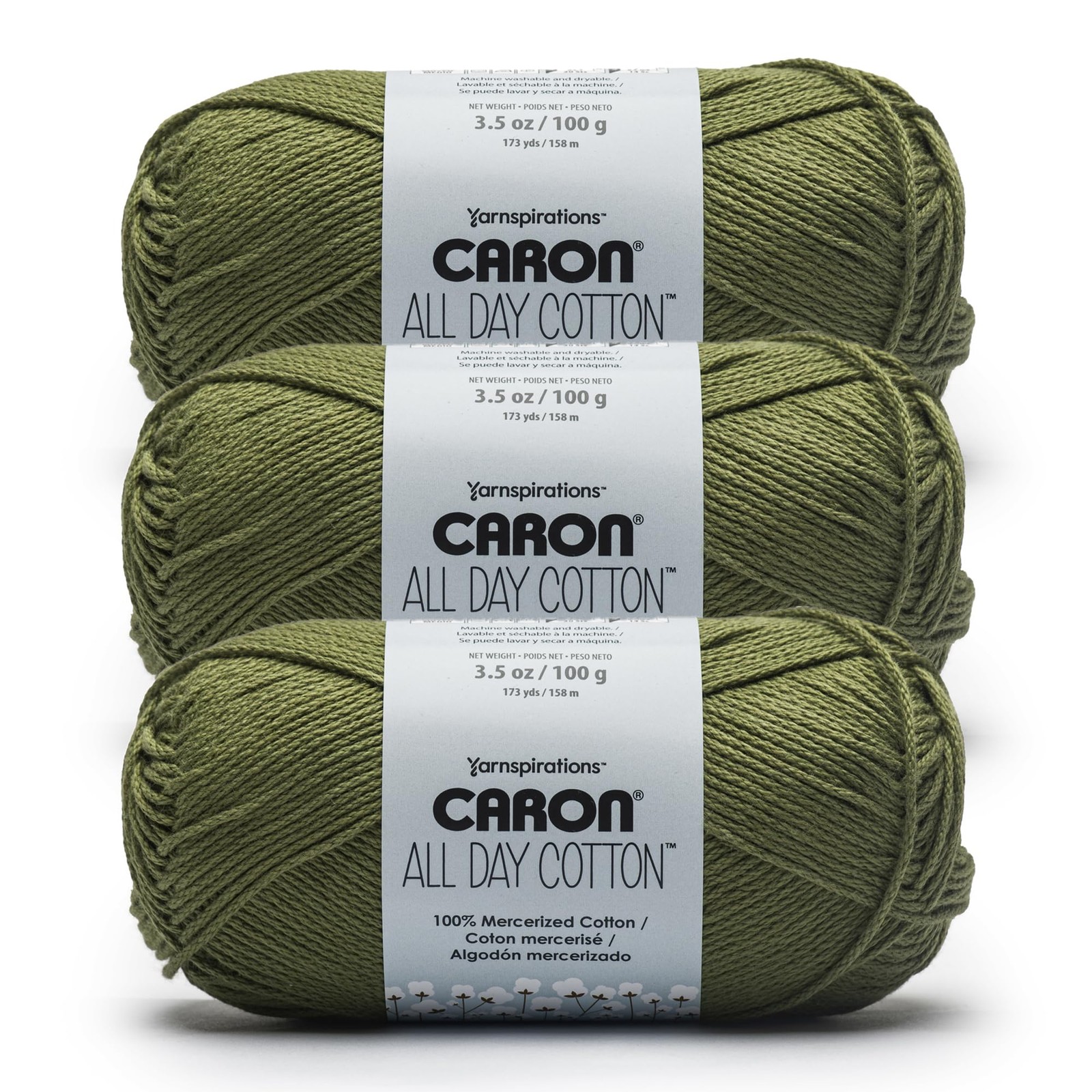 3 PCS 173 Yard 3.52 Oz Moss 100% Mercerized All Day Cotton Yarn Knitting
