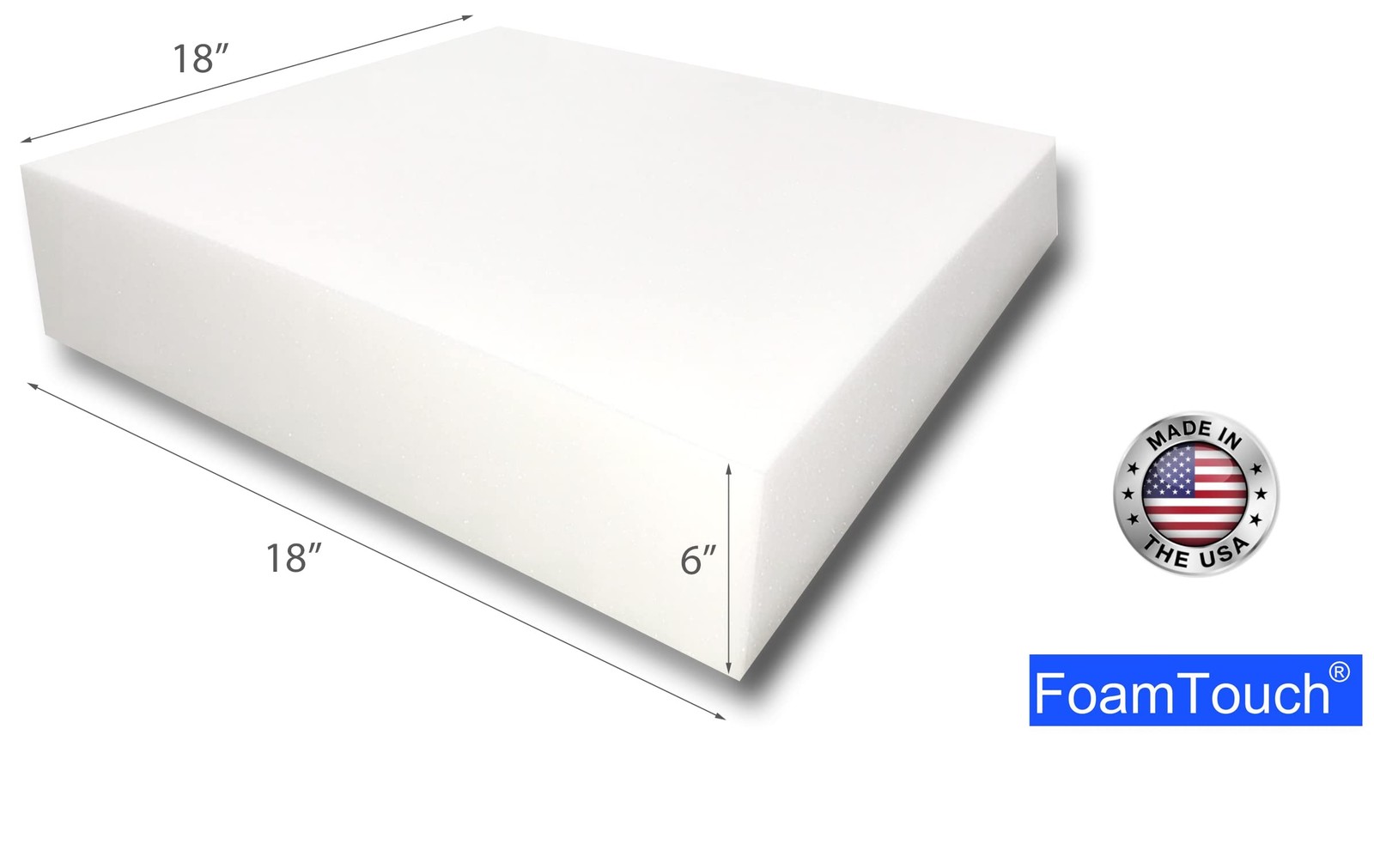 FoamTouch Upholstery Foam Cushion High Density 6″ Height x 18″ Width x 18″ Le…
