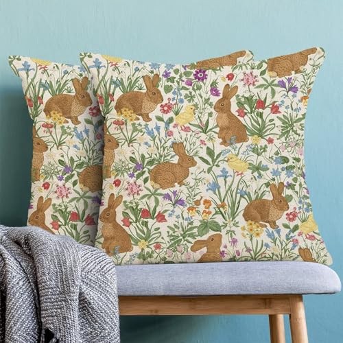 Vintage Easter Pillow Covers 18×18 Inch 18″ x 18″ (Pack of 1) Spring Rabbit