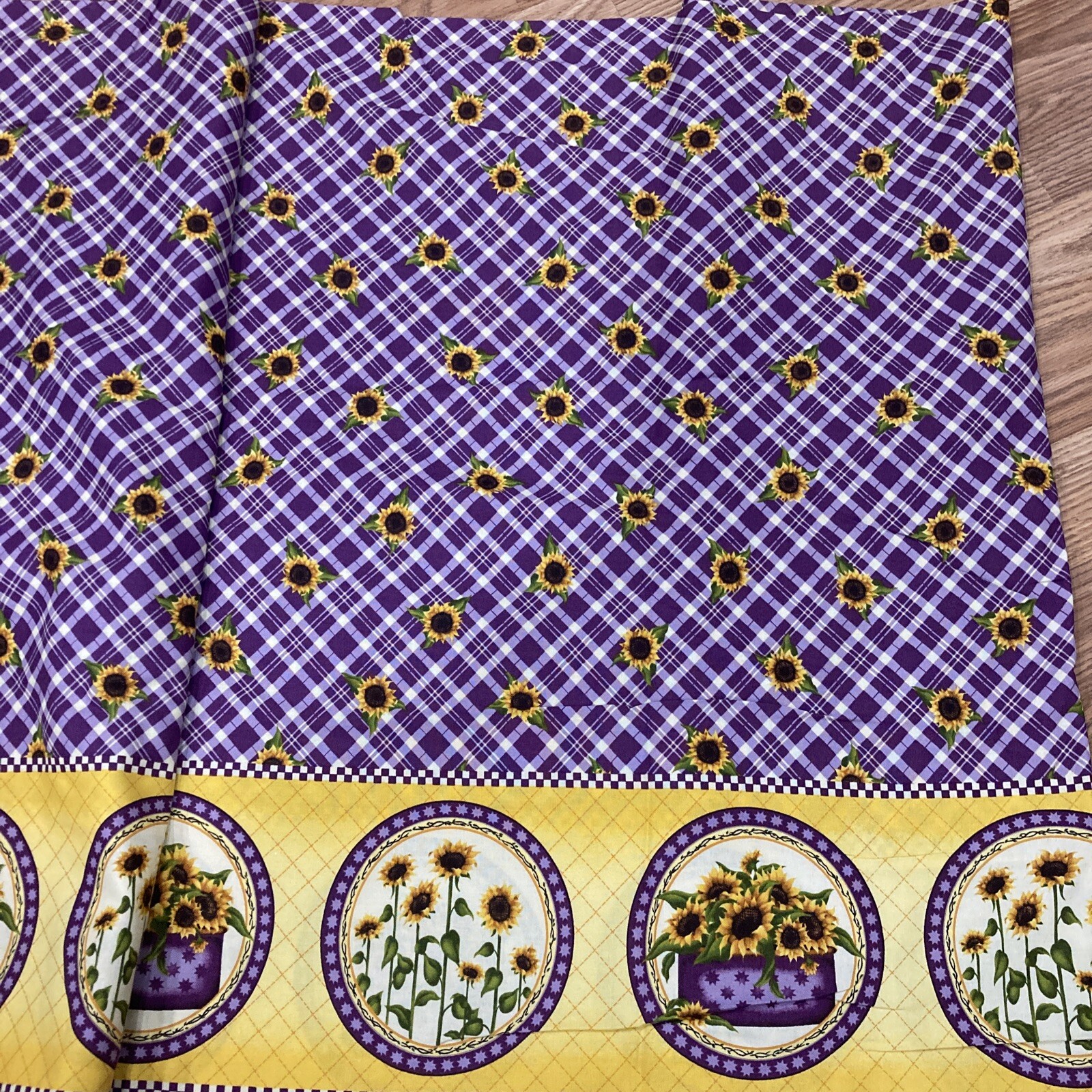 Angela Anderson VIP Cranston Sunflower Border Print Plaid Fabric BTY/60”W