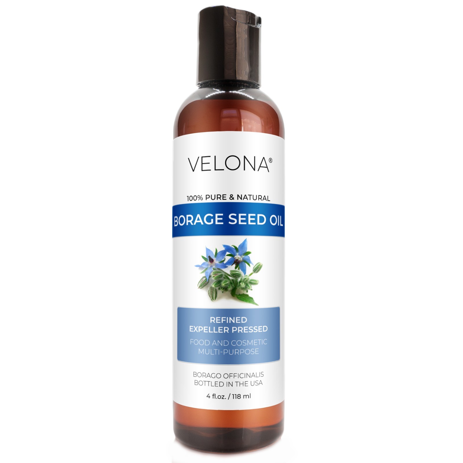 Borage Seed Oil by Velona – 2 Fl Oz – 1 Gal Refined, Expeller pressed, Skin care