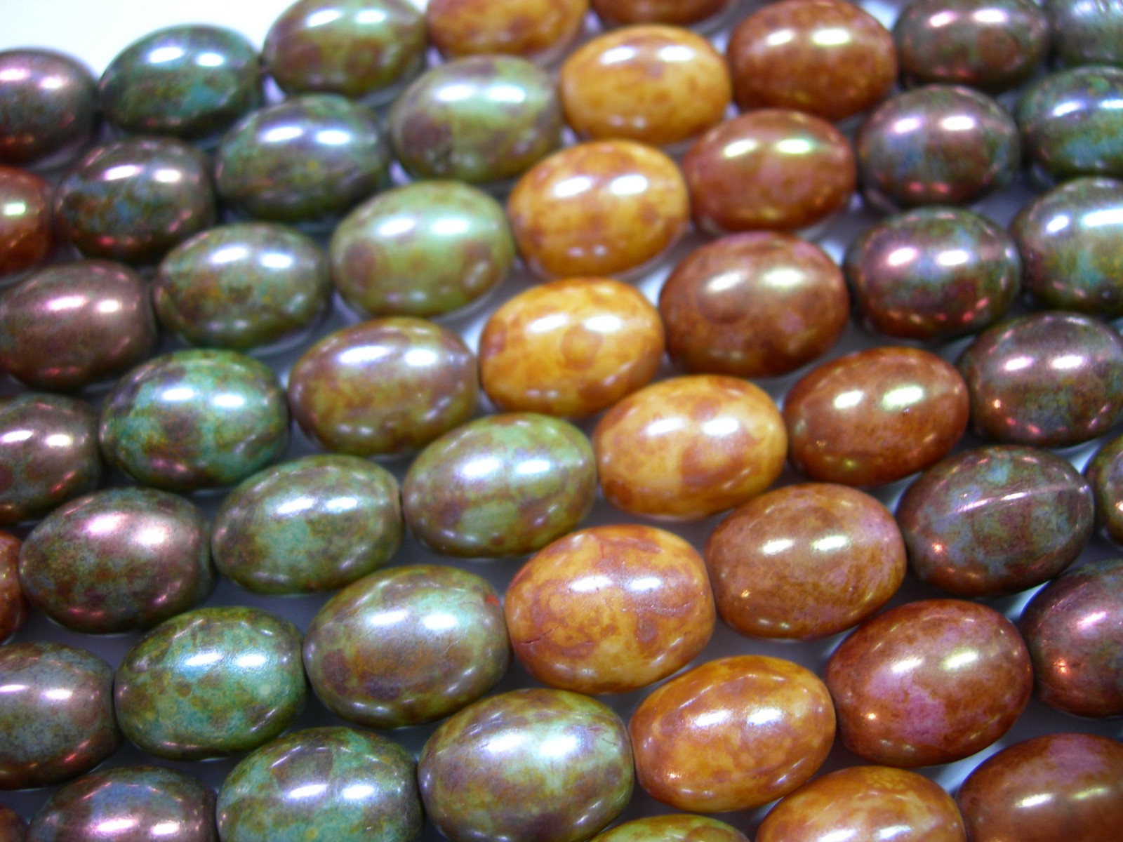 15 10x7mm 5 color Picasso Luster Rice Oval Czech Glass Beads