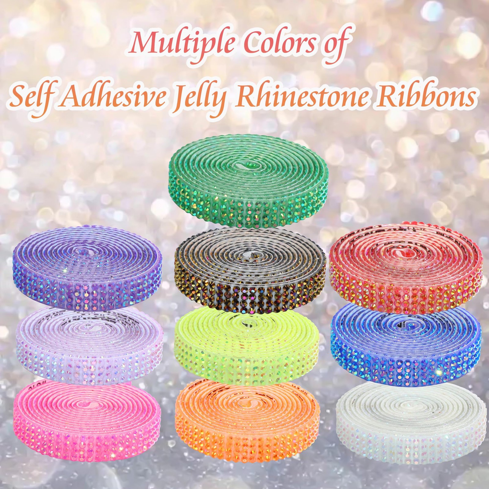 4 Rolls Crystal Rhinestone Ribbon Purple AB Diamond Tape Sticker