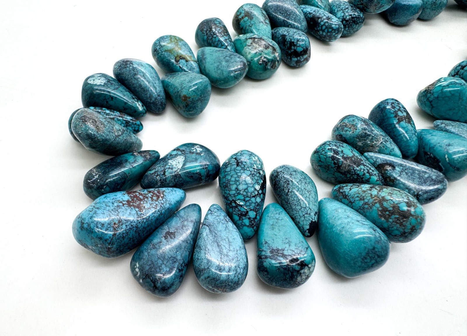 Natural Blue Hubei Turquoise Teardrop Beads • Genuine Gemstone Spiderweb Strand