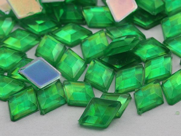 10x7mm Green Peridot AB Flat Back Diamond Acrylic Gems -100 Pieces