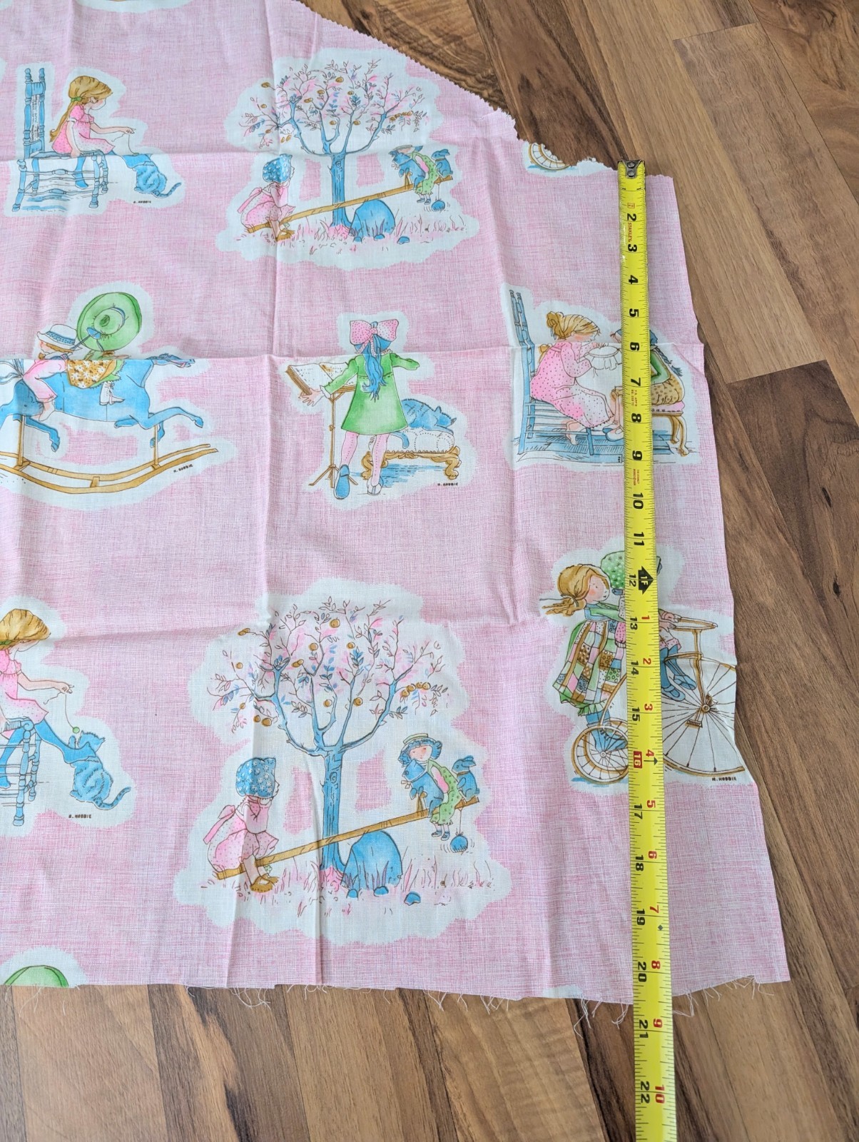 Vintage Holly Hobbie And Friends Fabric Less Than 1 yard Pink Play Trees Kitten