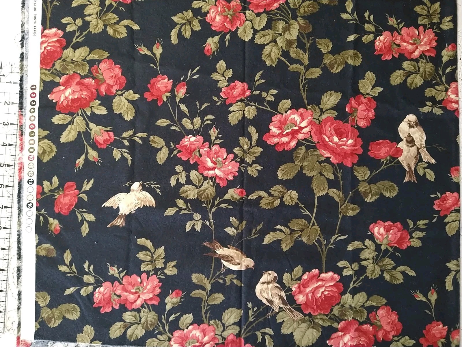 Wintergreen By 3 Sisters For Moda Black Floral Birds 22×42″ CUT #44010