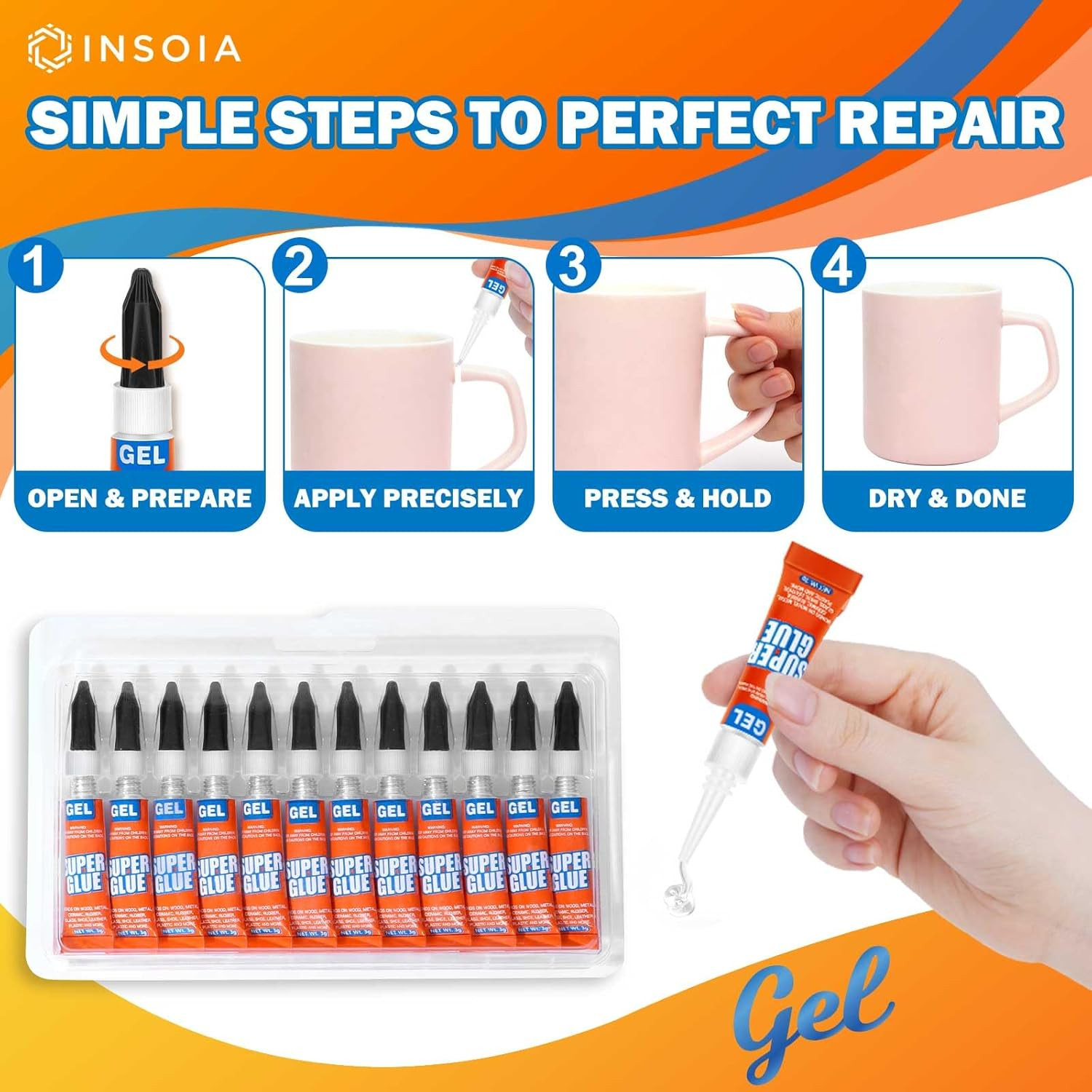 12-Pack Super Glue Gel Clear � 3g Strong Non-Drip Adhesive for Plastic Metal