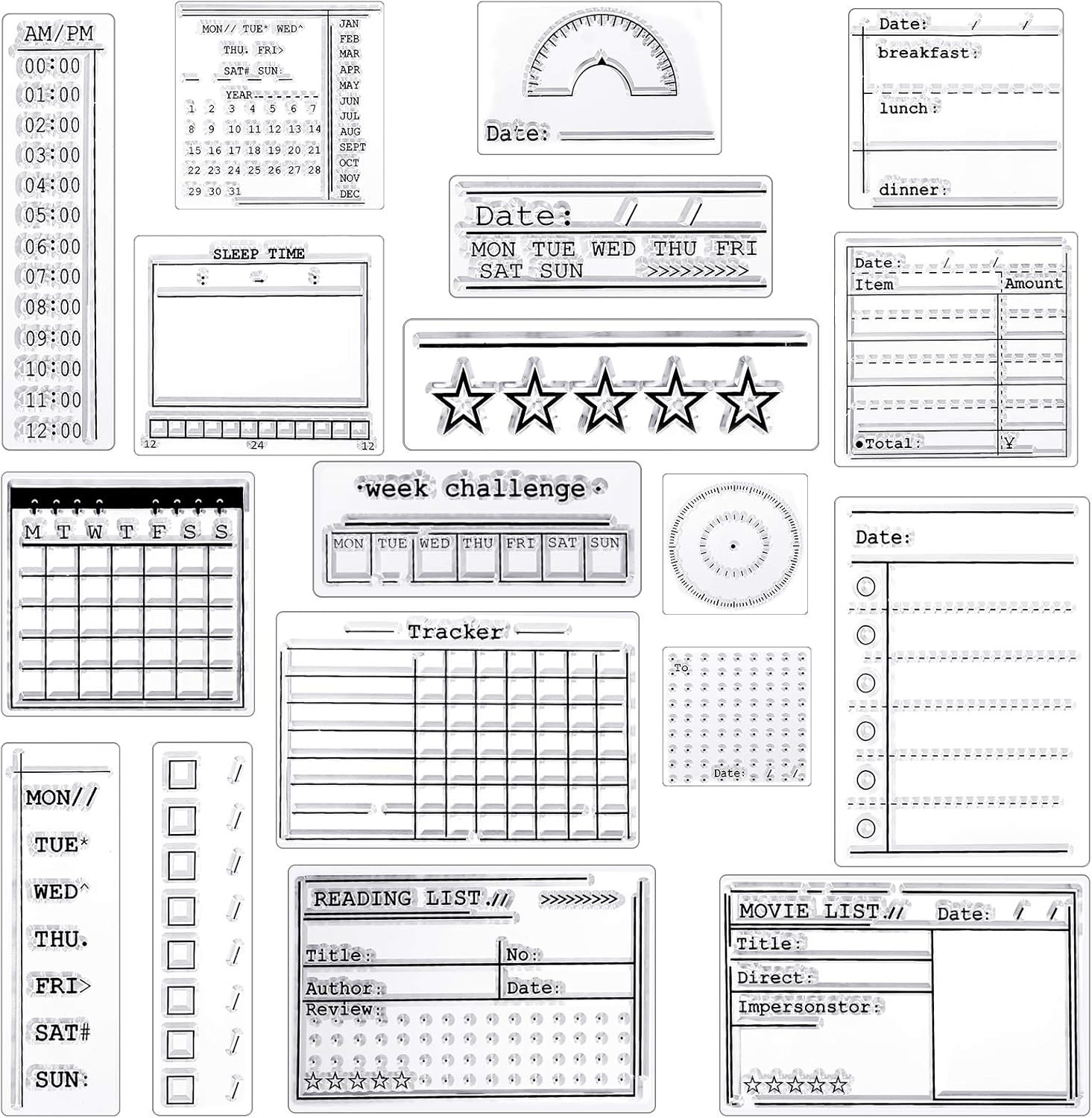 18 Pieces Journal Stamps Clear Journal Stamps, 4 Sheets Silicone Calendar Planne