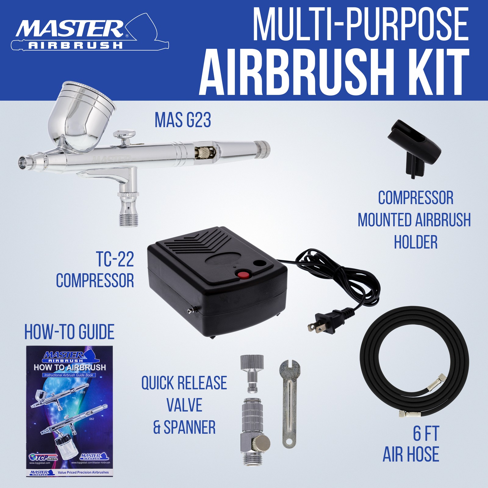 Master G23 Gravity Feed Airbrush Kit Mini Air Compressor, Hobby Craft Art Cake