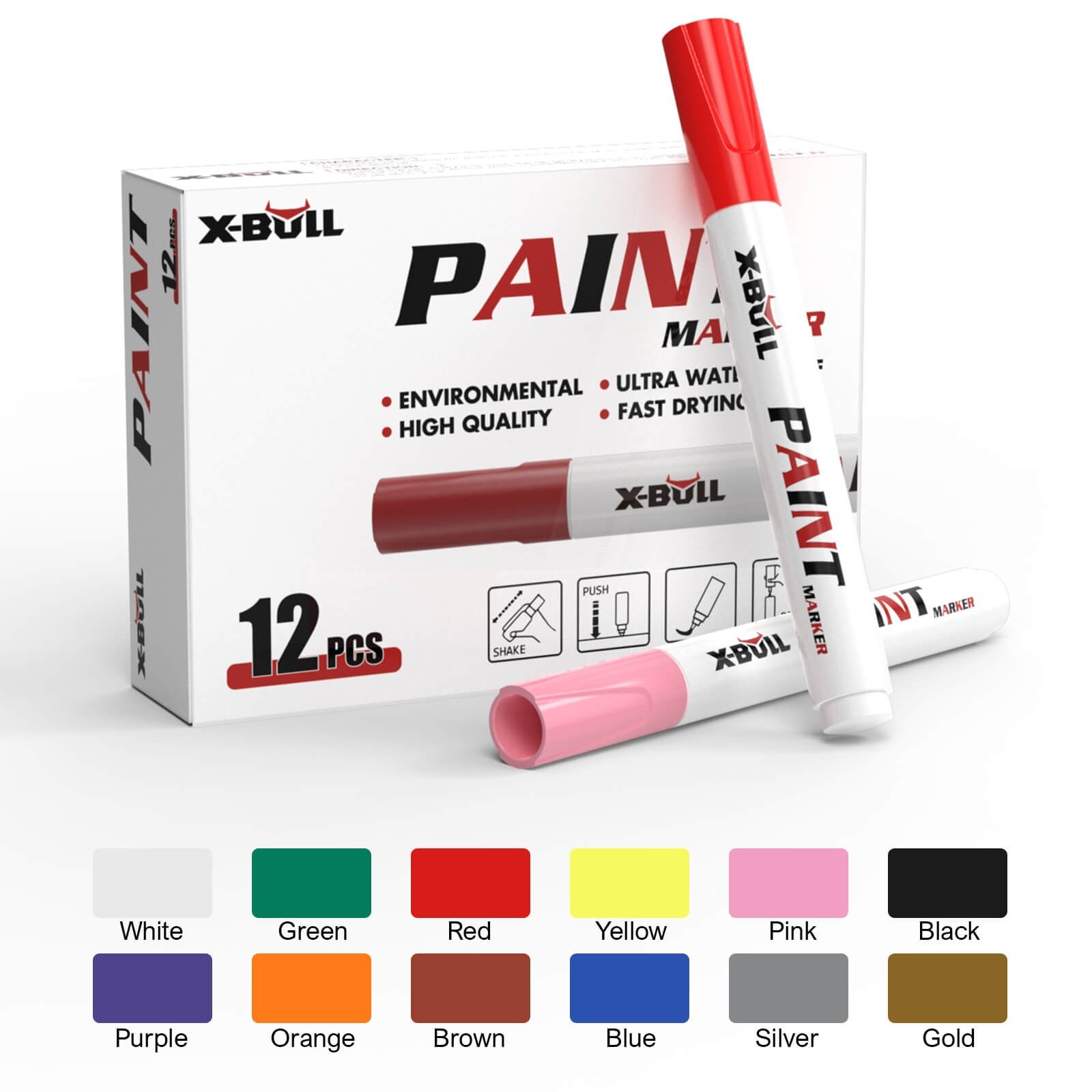 12Pcs Waterproof Permanent Paint Marker Pen For Car Tyre Tire Tread Rubber Metal