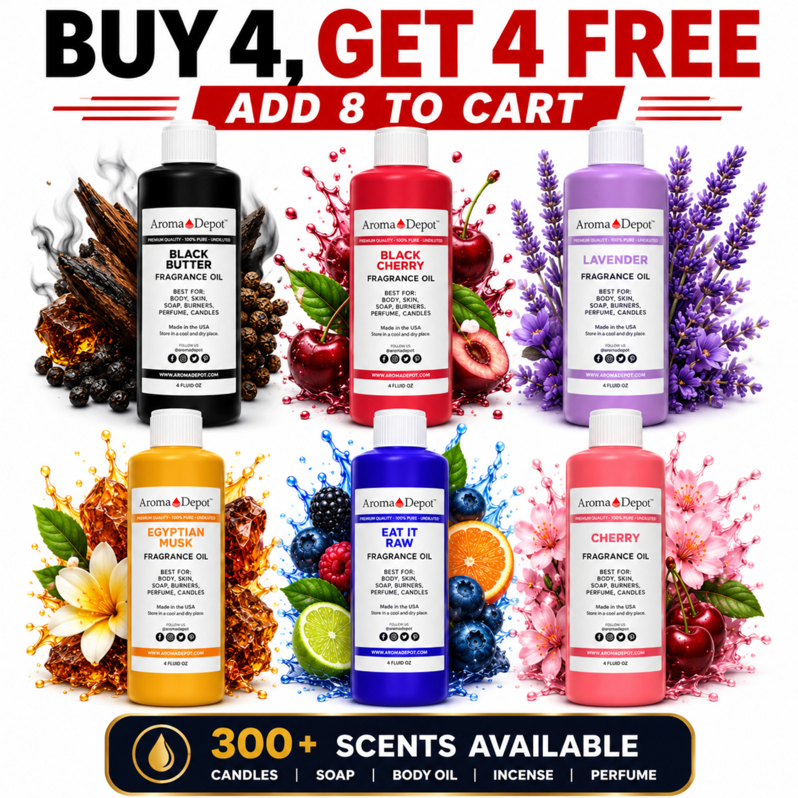 4 oz Fragrance Oils for Candle Soap Bath Bomb Incense Making Scented Oils Bulk
