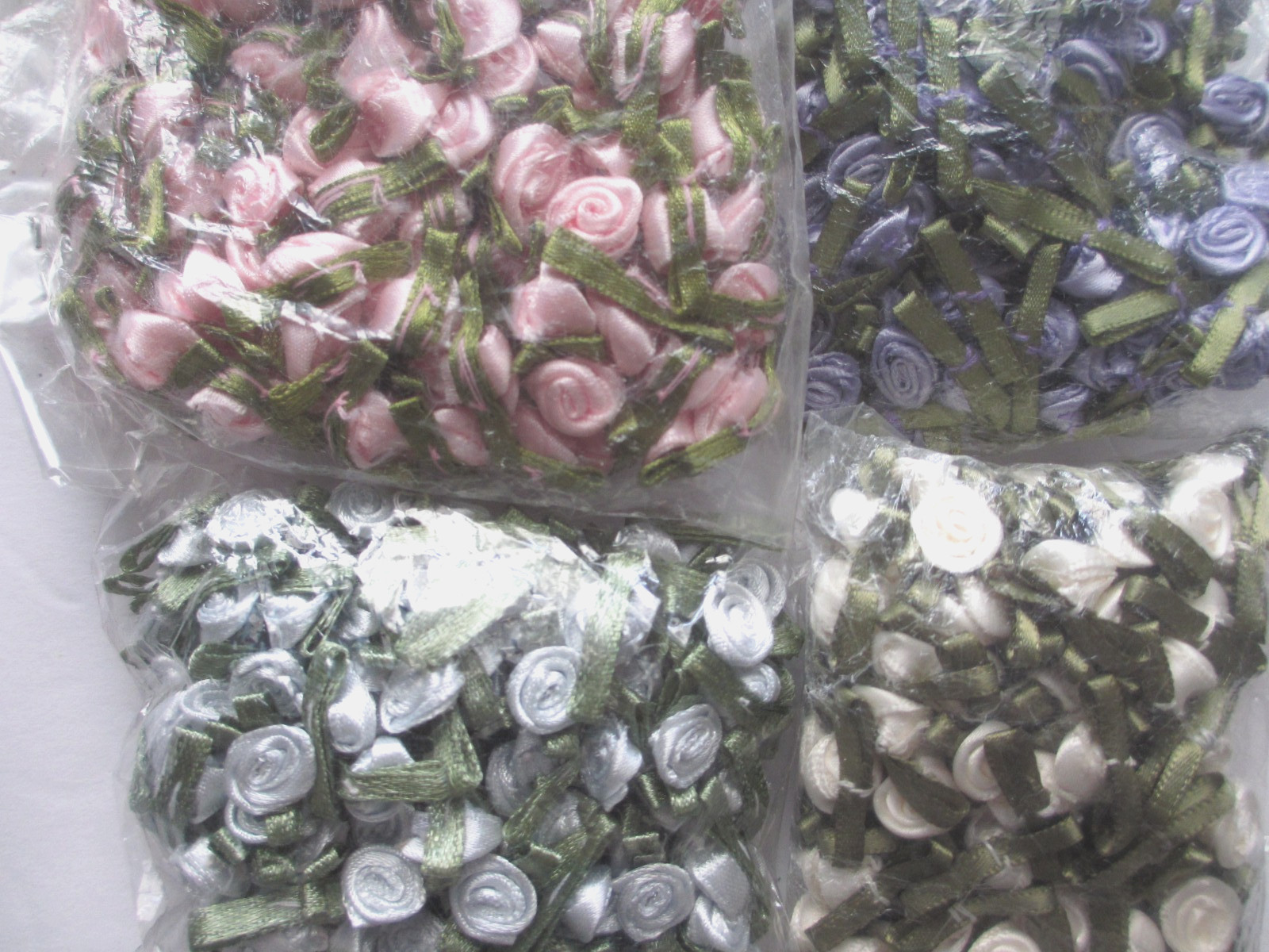 Small Ivory Purple Pink Light Blue Rose Flower Embellishments Vintage Packages