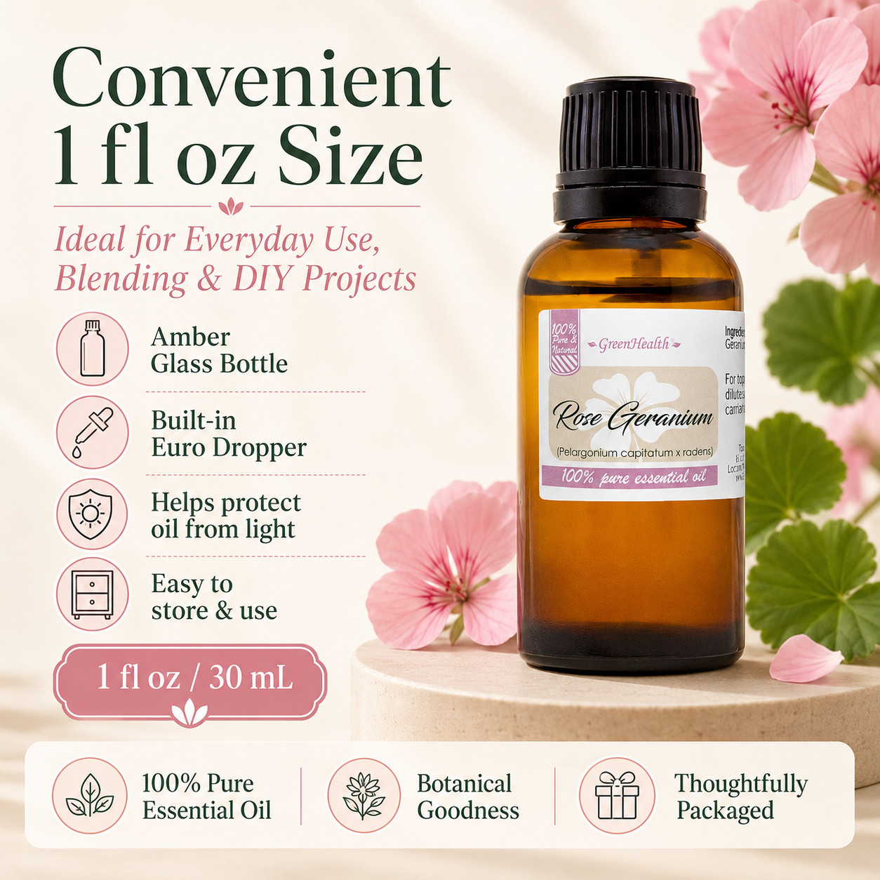 1 fl oz Rose Geranium Essential Oil (100% Pure & Natural) – GreenHealth