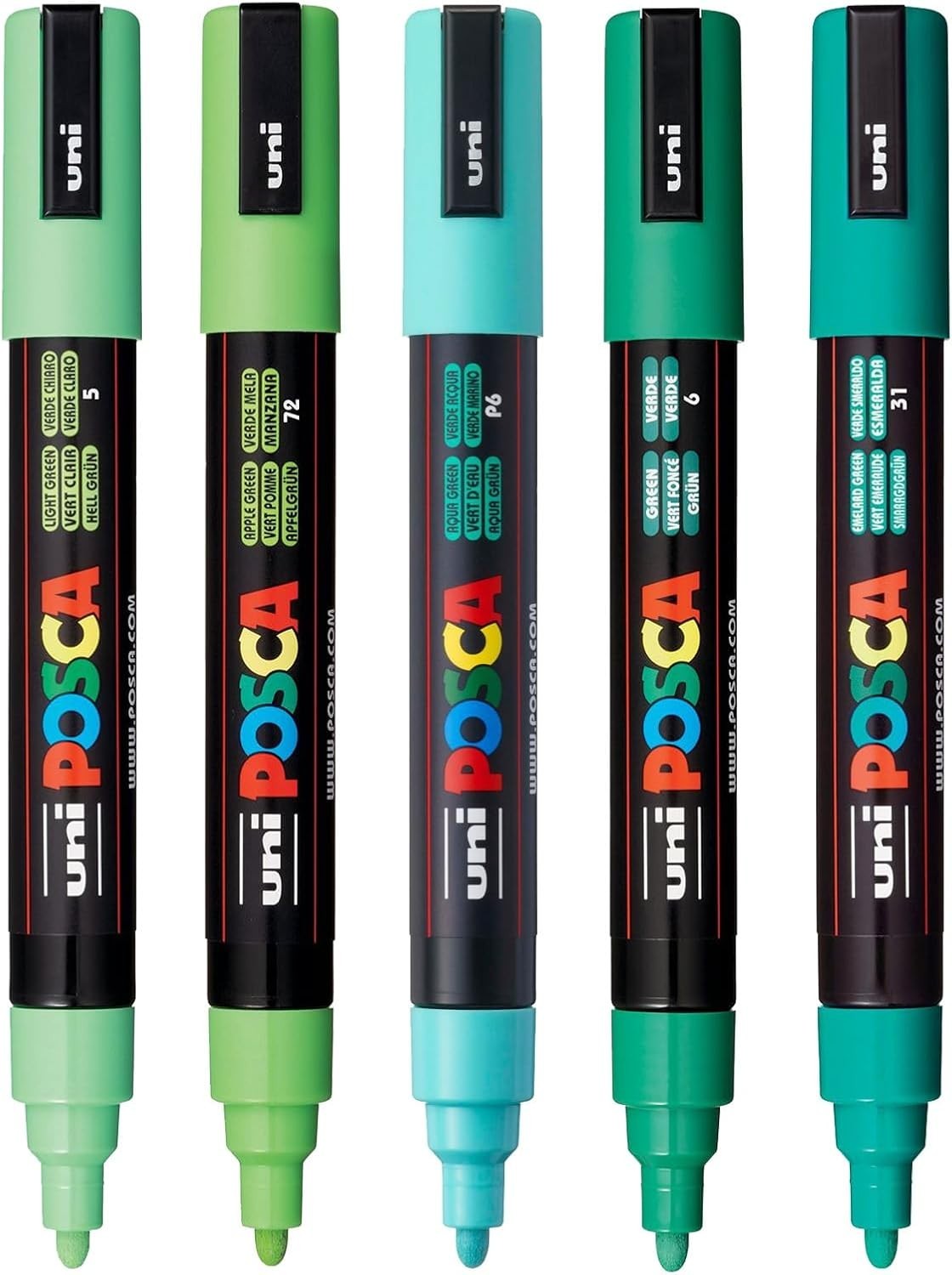 Versatile 5-Piece Green Marker Set – Water-Based, Waterproof, Safe for All Ages