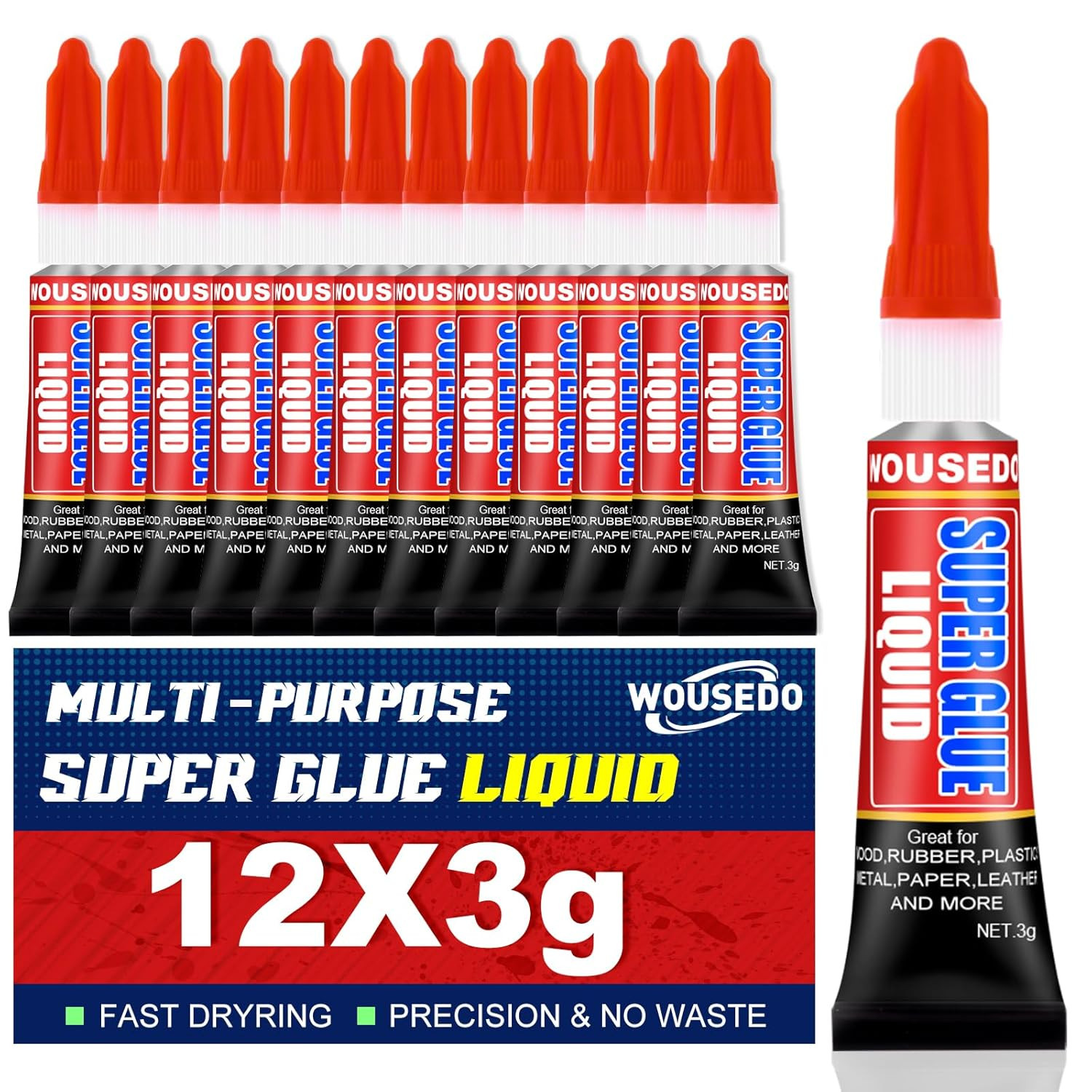 Super Glue Clear Liquid Strong Adhesive Fast Drying Cyanoacrylate Glue – 12 Pack