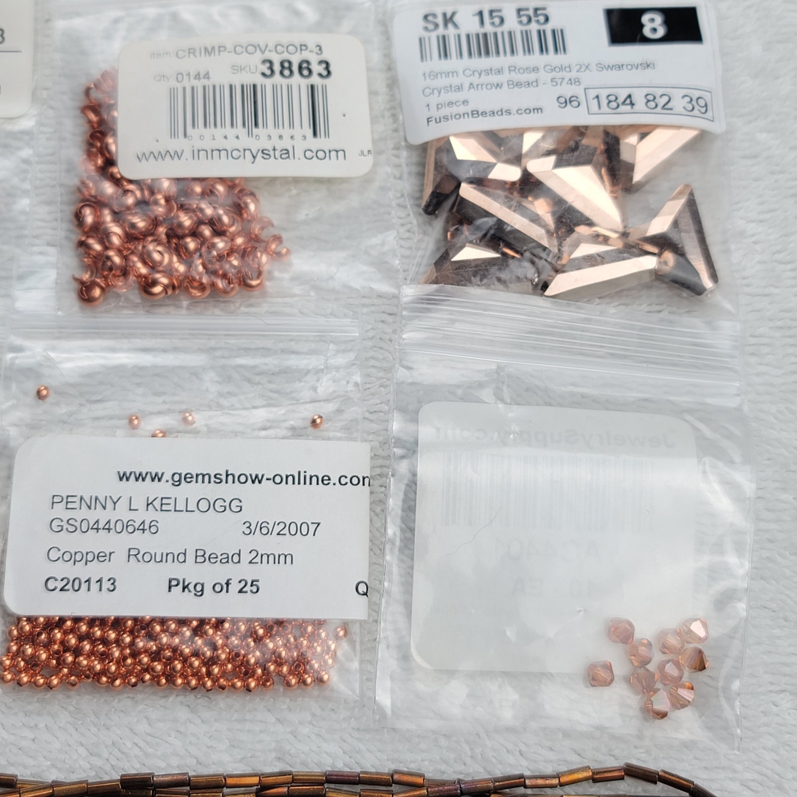 Swarovski Crystal Bead Lot Copper Rose Gold Tone Findings Chain Mixed Qty