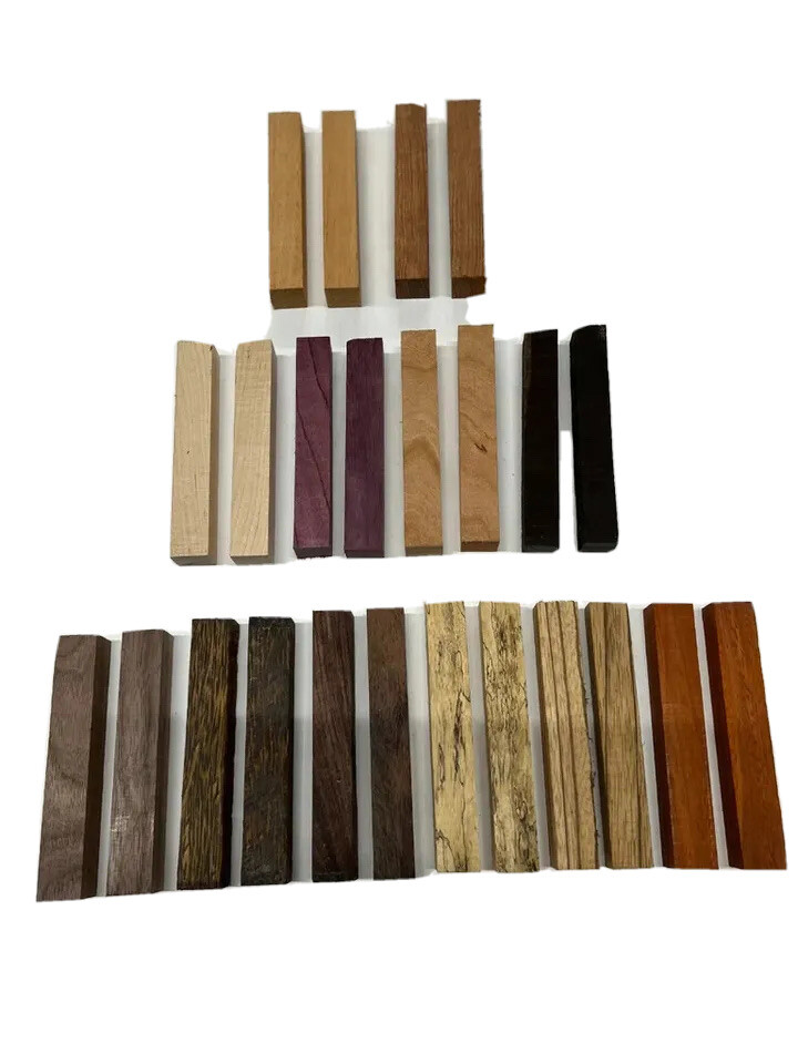 24 PACK, 12 SPECIES WOOD TURNING BLANKS, PEN BLANKS SCALES 3/4″ x 3/4″ x 5″