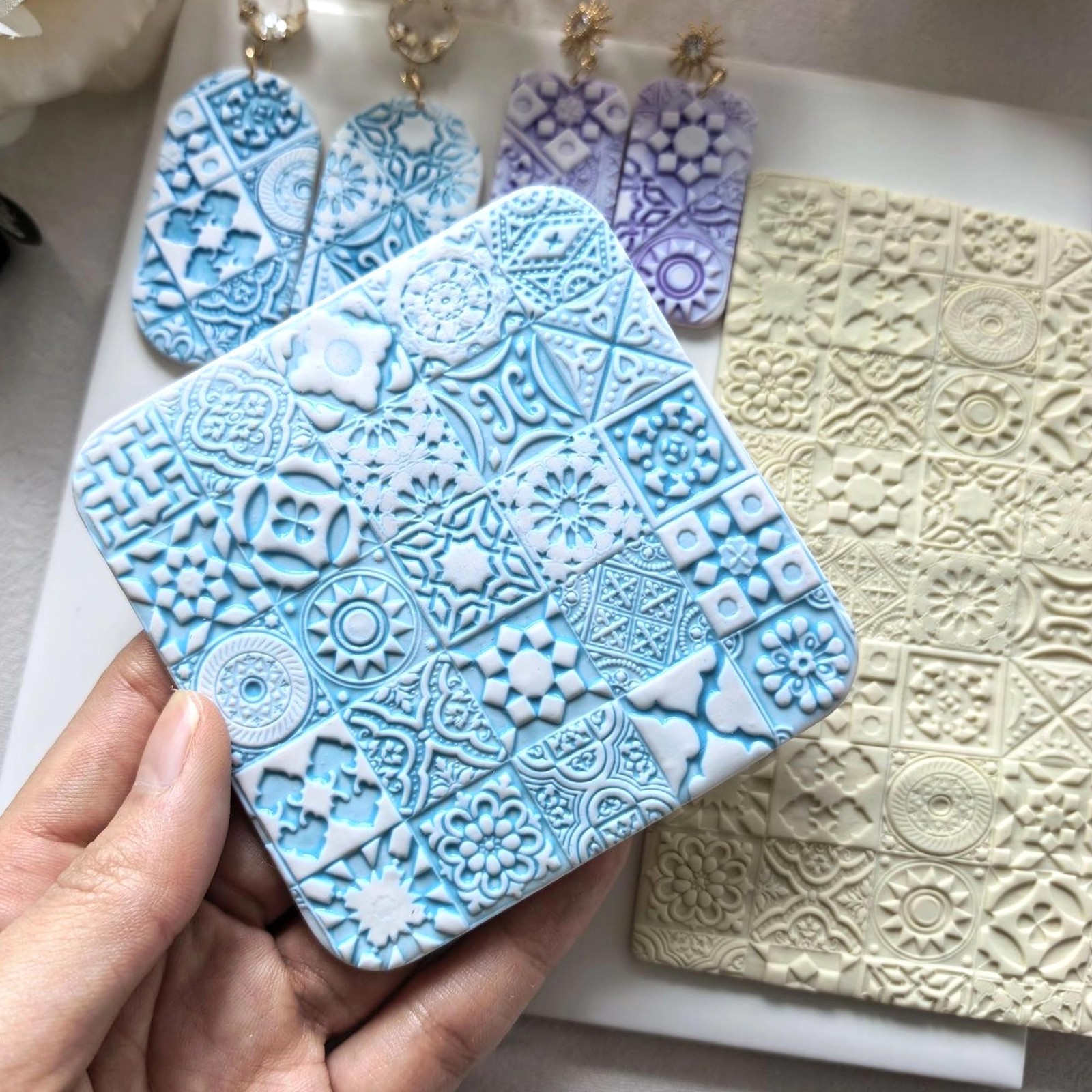 Polymer Clay Texture Roller Work with Polymer Clay Cutters for DIY Earrings J…