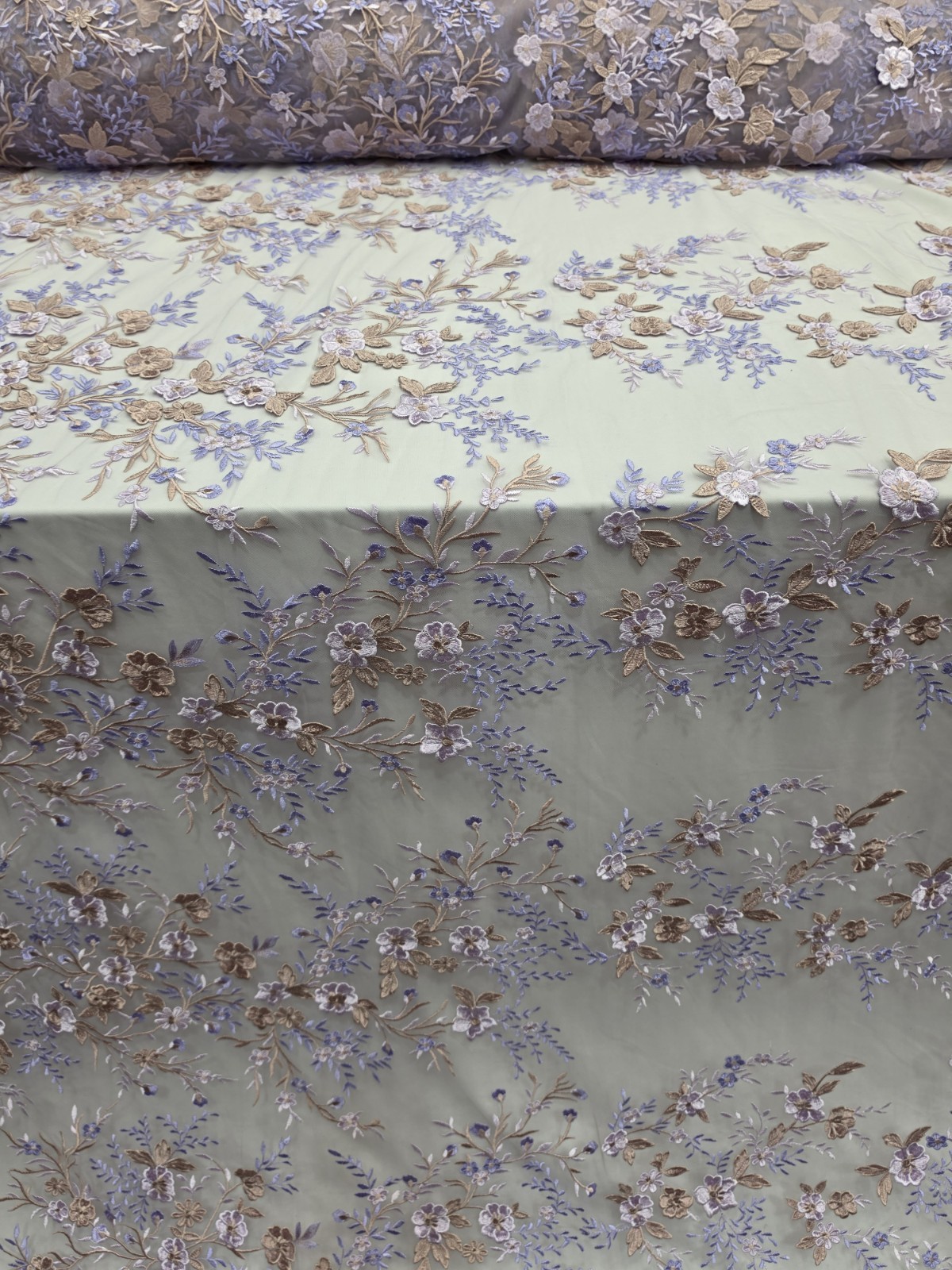 Lavender Lace Floral Flowers 3d Beige Embroidery Multicolor Fabric Sold By Yard