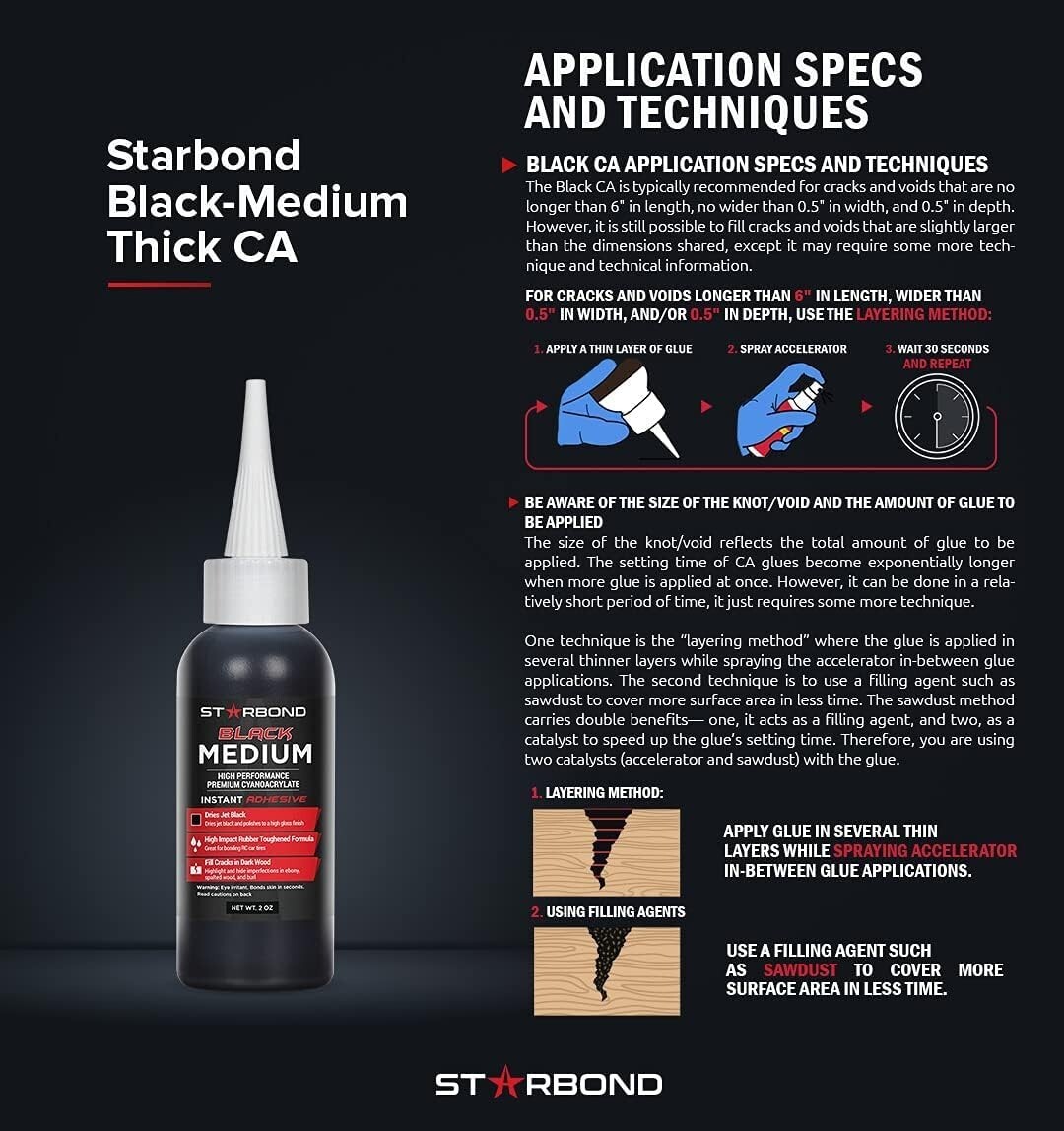 Starbond 2 oz. Black Medium-Thick – Super Glue (Premium Cyanoacrylate CA Glue)