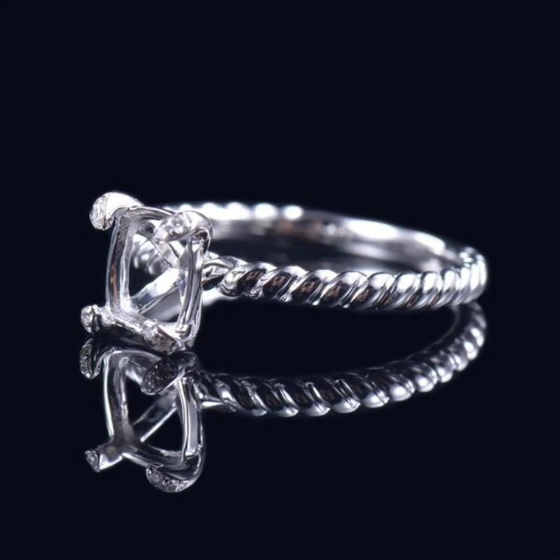 8×6 MM Cushion Semi Mount Ring 925 Sterling Silver Cable Twist Solitaire Blank