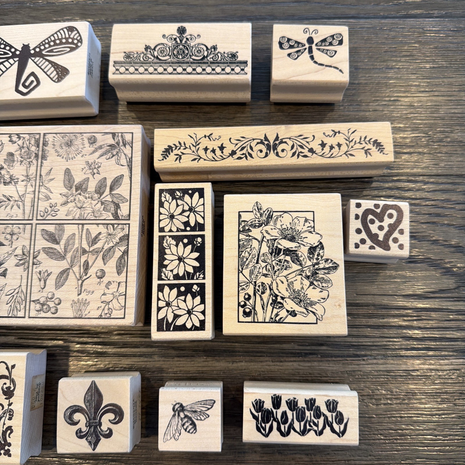 Vintage MAGENTA Rubber Stamp Lot Of 12 Floral Collage Dragonfly Art Craft Stamps