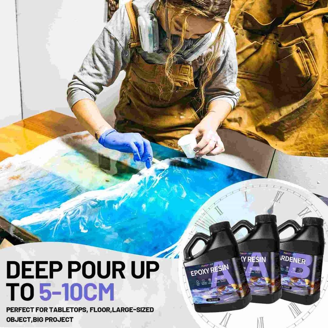 DEEP POUR 2:1 Clear Epoxy Resin – 24oz/48oz/96oz/3 Gallons Kit – River Table