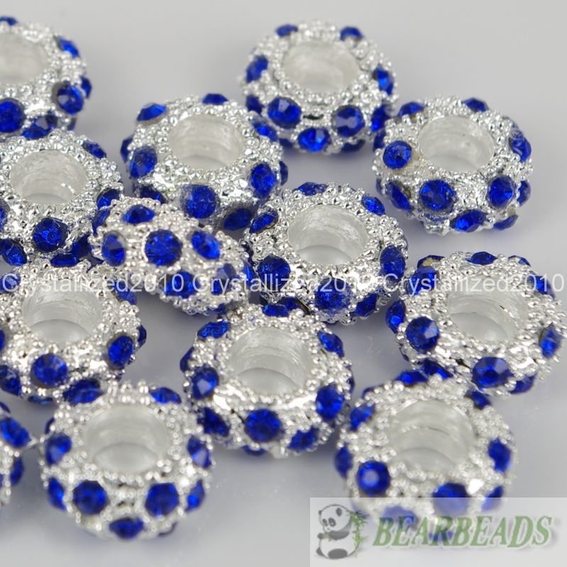 50Pcs Big Hole Crystal Rhinestone Pave Rondelle Spacer Beads Fit European Charm