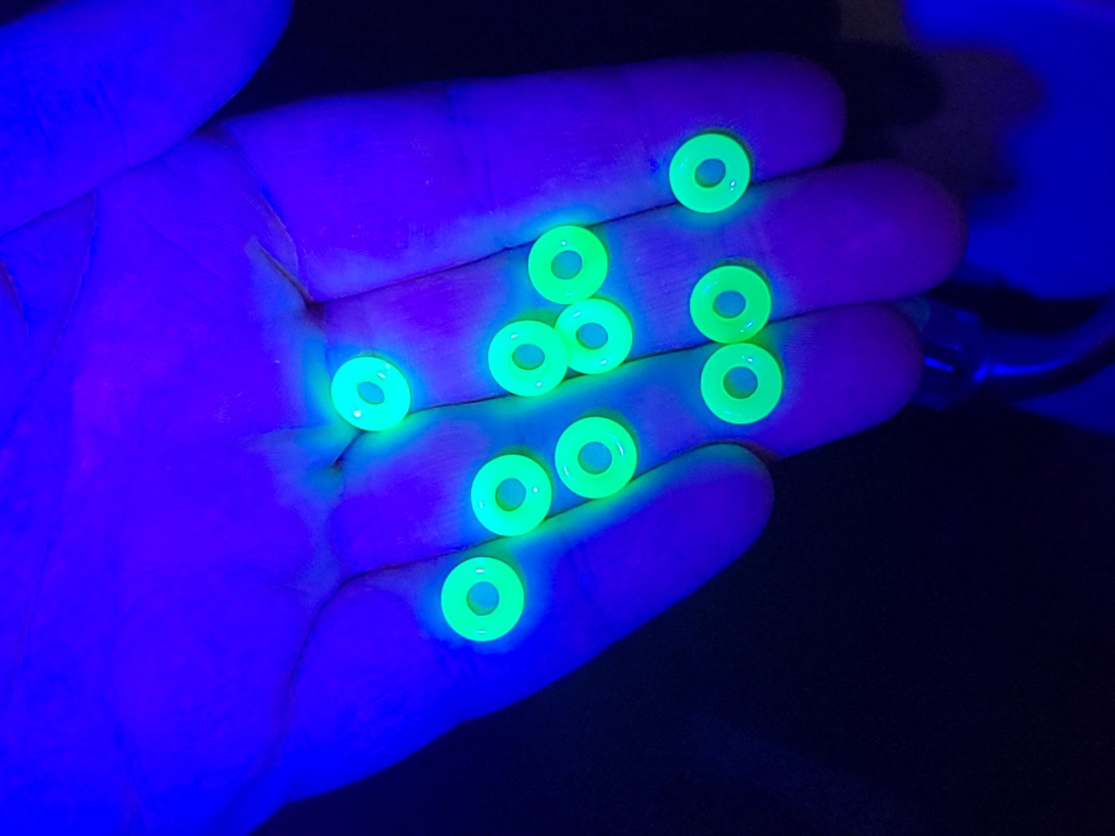 Donut Uranium Glass Beads Blue Green Opal Ring Beads Large Hole 9mm Czech 10pcs