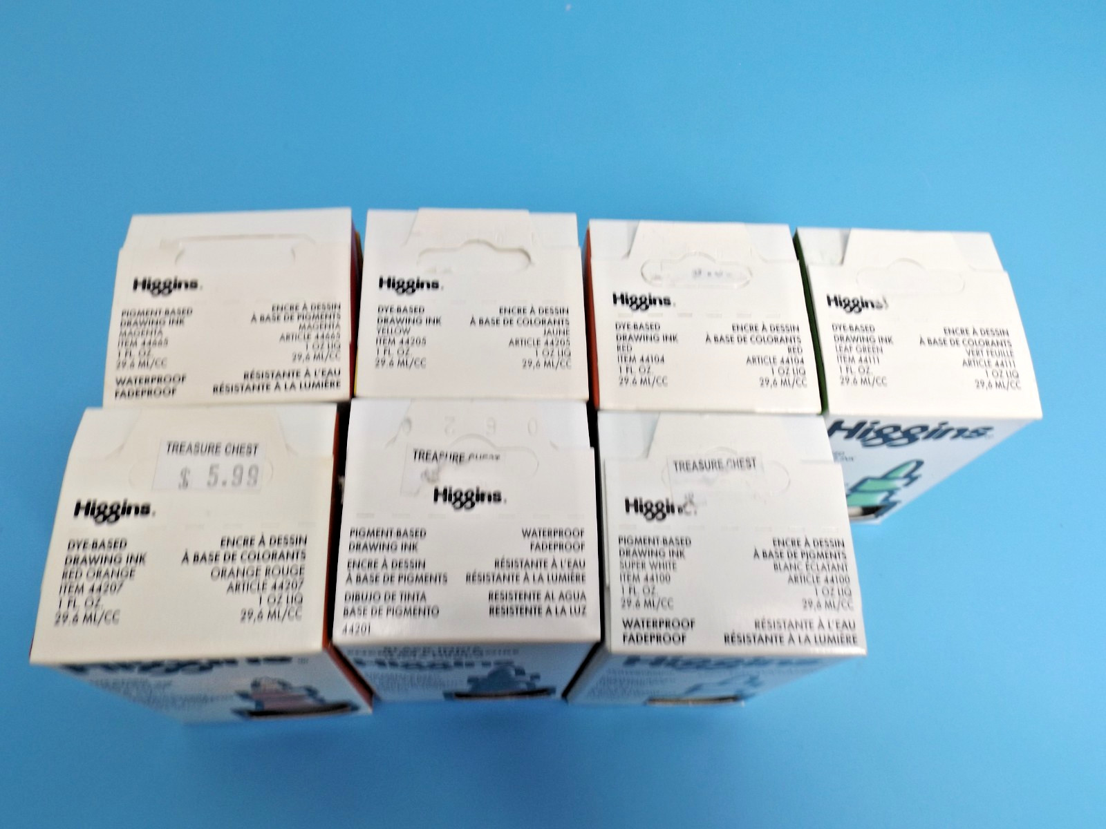 Higgins Pigment-Based Waterproof Drawing Ink 1 fl oz ea. – Set of 7 colors !